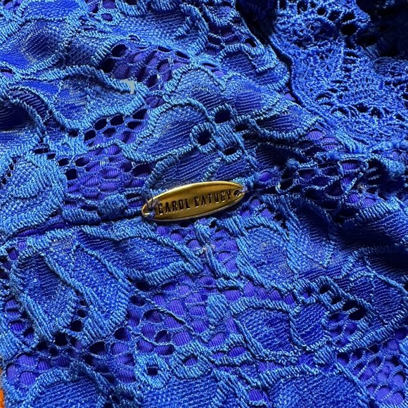 Carol Catugy Full Lace Bodycon Dress Medium Blue Backless Bow High Neck Stretch - Picture 13 of 15